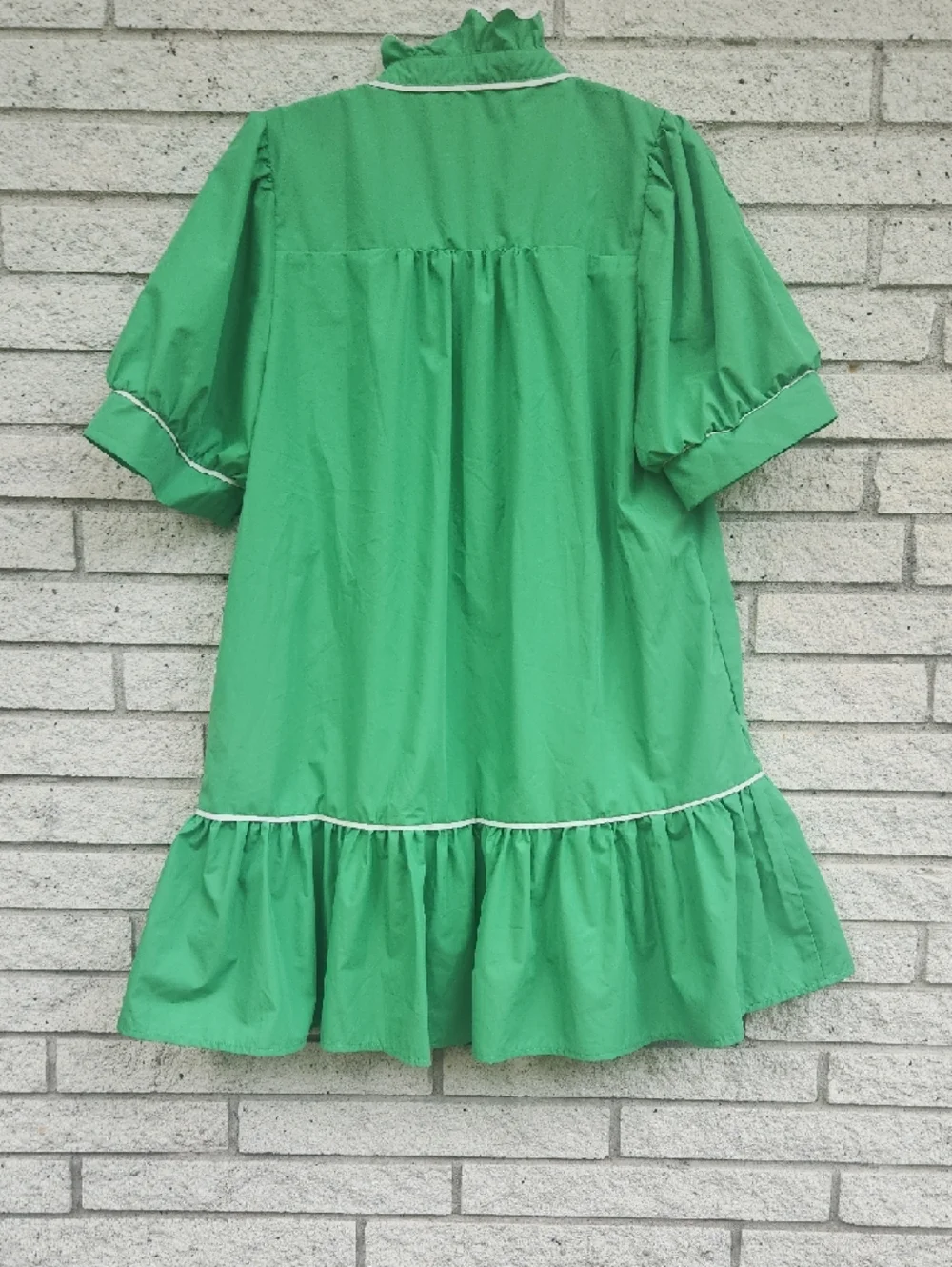 entro Green Ruffled Yoke Short Sleeve Dress with White Piping - Picture 7 of 7